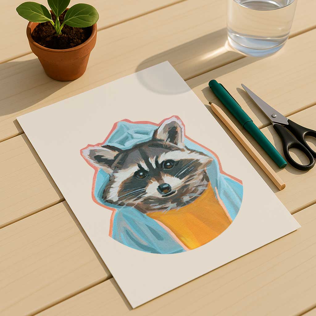 Clipart, raccoon, with and without saying, instant download