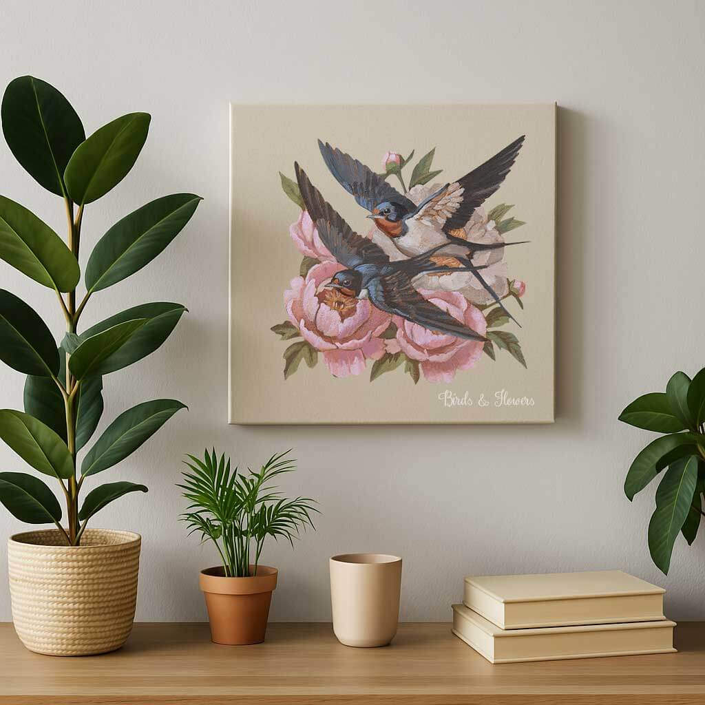Clipart, Swallows with Flowers, Instant Download