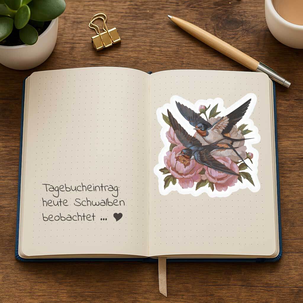 Clipart, Swallows with Flowers, Instant Download