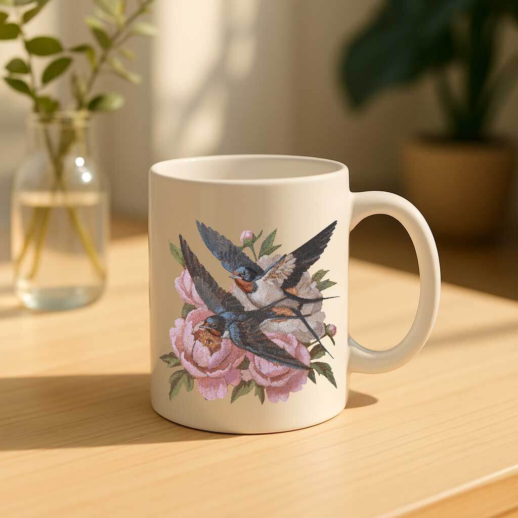 Clipart, Swallows with Flowers, Instant Download