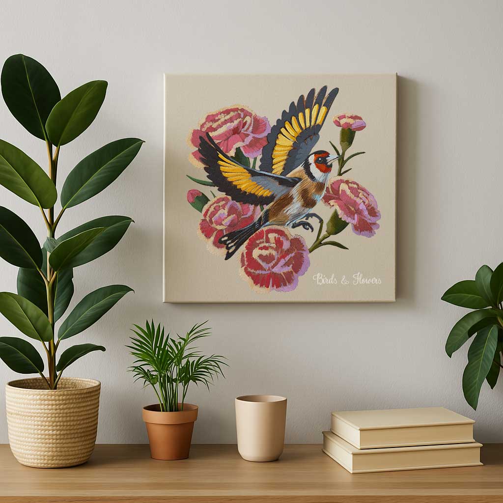 Clipart, Goldfinch with Flowers, Instant Download