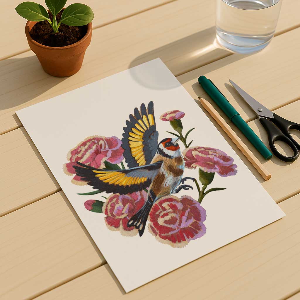 Clipart, Goldfinch with Flowers, Instant Download