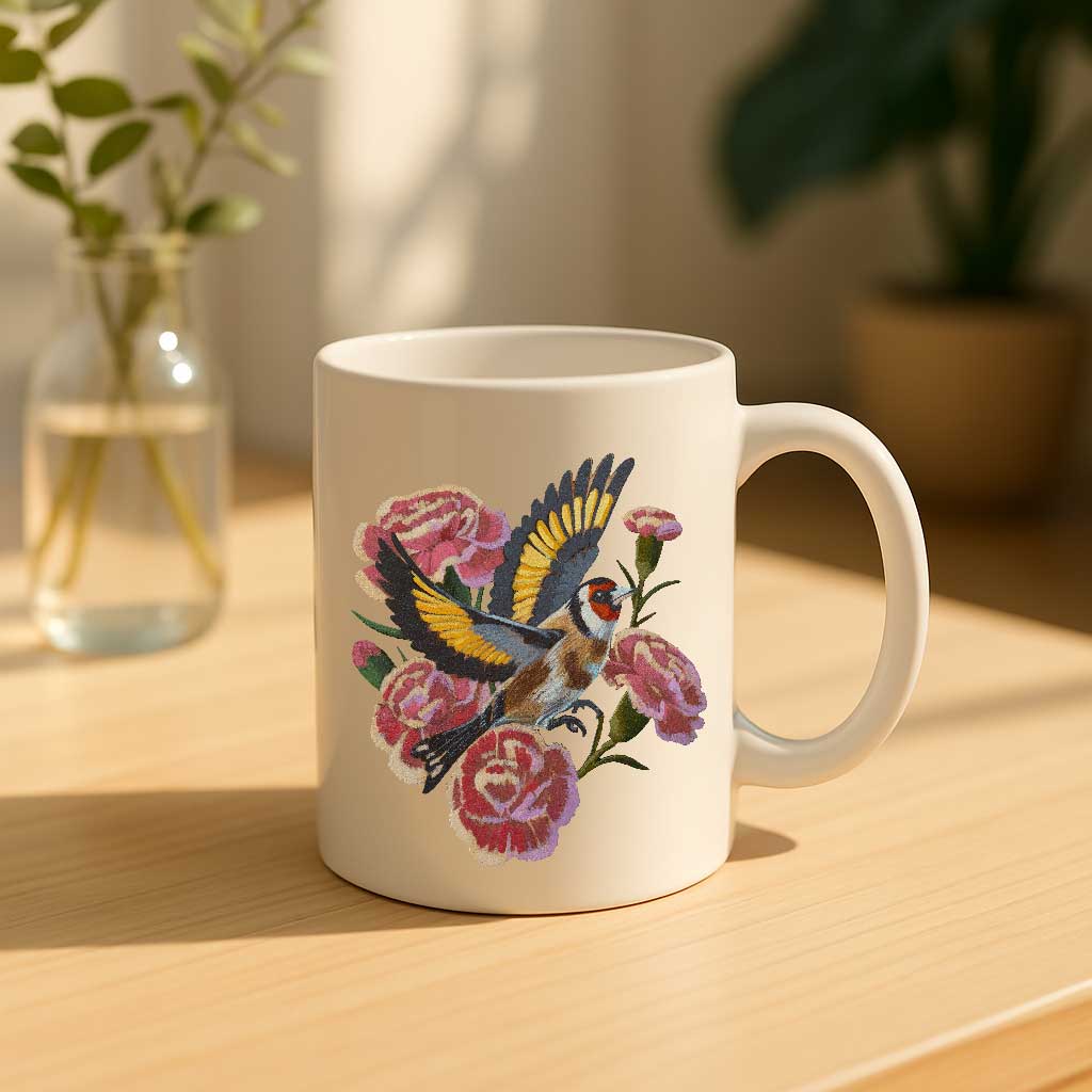 Clipart, Goldfinch with Flowers, Instant Download