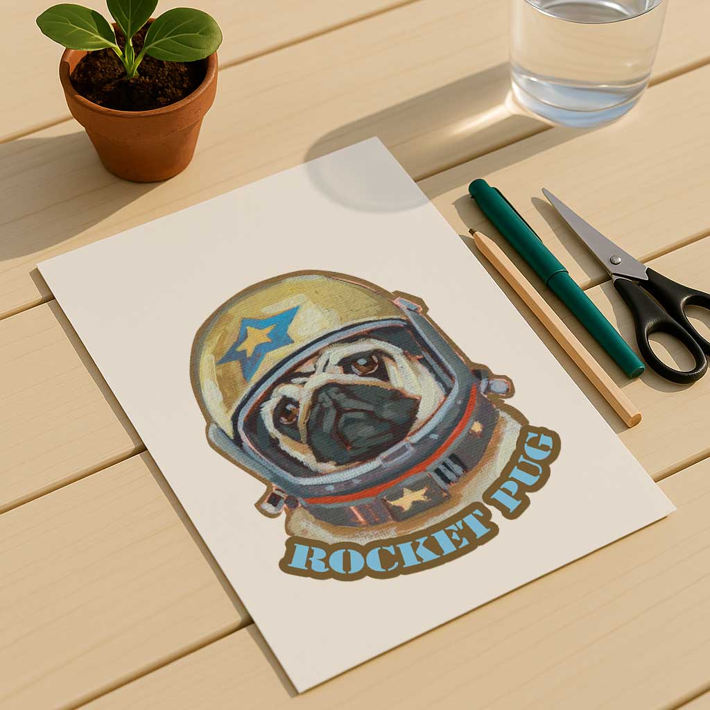Clipart, Rocket Pug, with and without saying, instant download