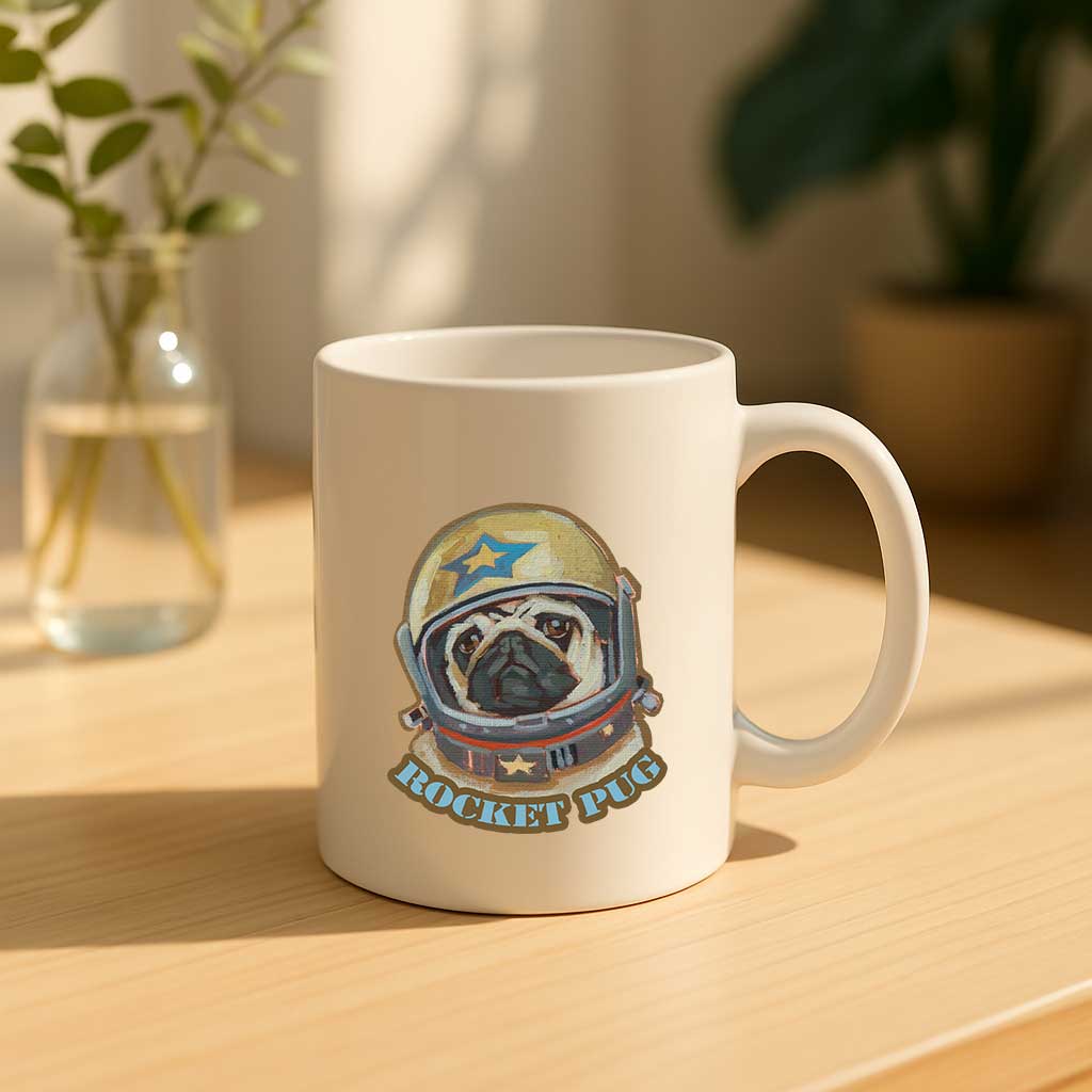 Clipart, Rocket Pug, with and without saying, instant download