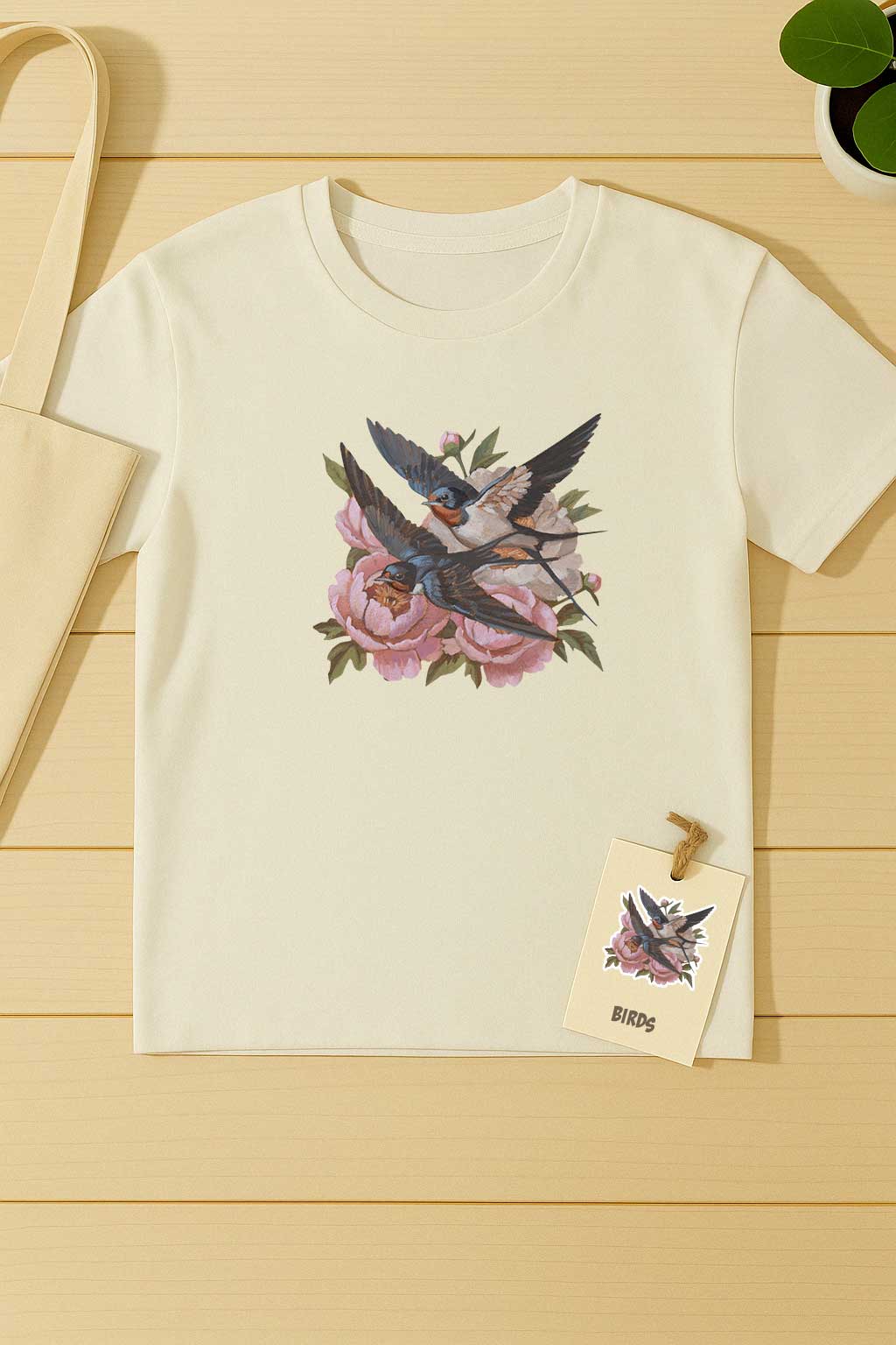 Clipart, Swallows with Flowers, Instant Download