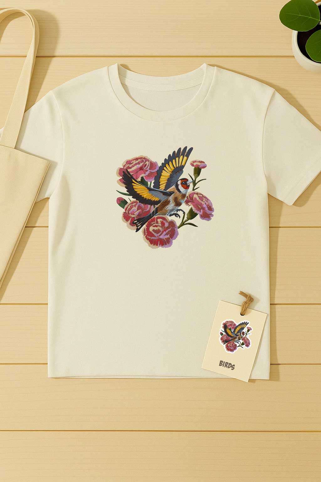 Clipart, Goldfinch with Flowers, Instant Download