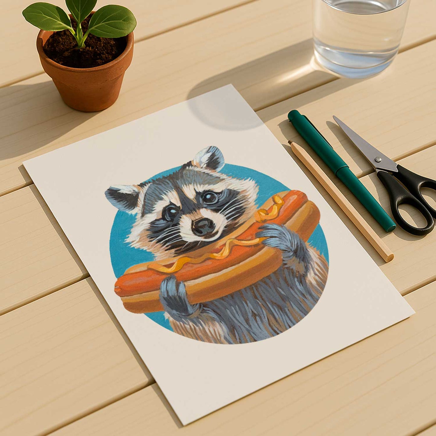 Clipart, raccoon, with and without saying, instant download
