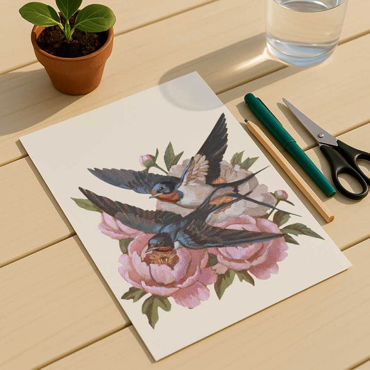 Clipart, Swallows with Flowers, Instant Download
