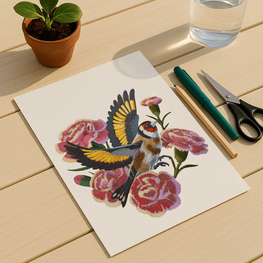 Clipart, Goldfinch with Flowers, Instant Download
