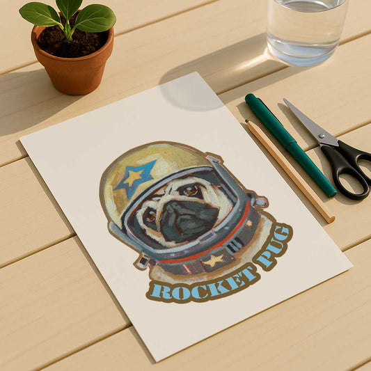 Clipart, Rocket Pug, with and without saying, instant download